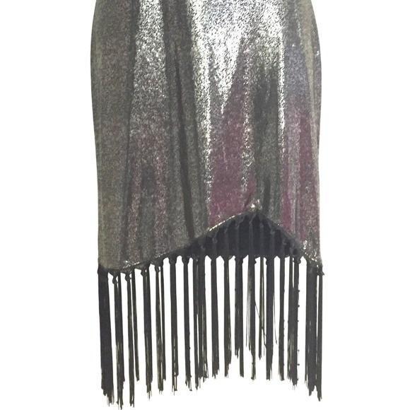 SMALL Sparkling Metallic Fringe Mini Dress Spaghetti Strap VNeck Party Night Out - Picture 5 of 13